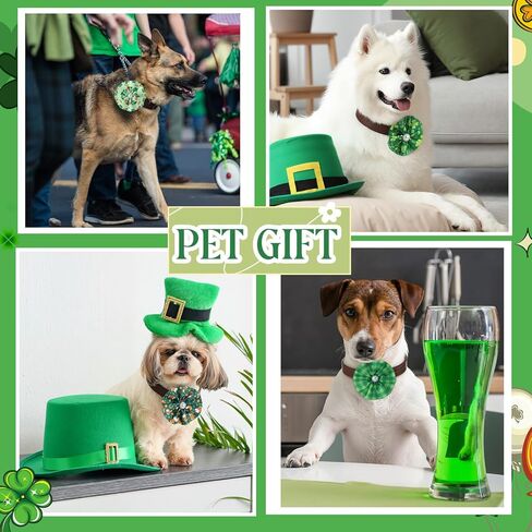 Sweetude 100 Pcs St. Patrick's Day Dog Collar Flowers Charms Bulk Shamrock Pet Flower Collar Bow Ties Dog Accessories Grooming Supplies Puppy Bows Slides Attachment for Small Medium Large Cat in Saudi Arabia
