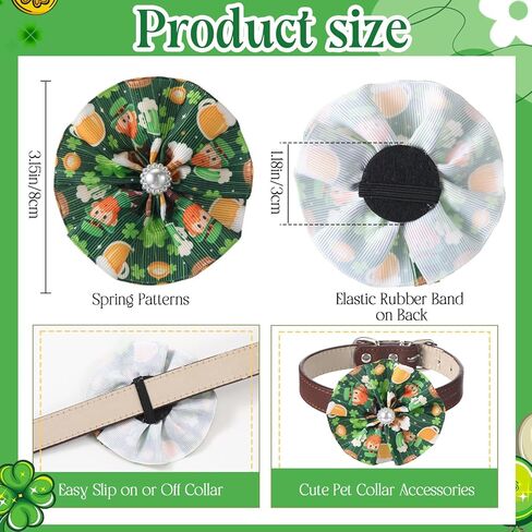 Sweetude 100 Pcs St. Patrick's Day Dog Collar Flowers Charms Bulk Shamrock Pet Flower Collar Bow Ties Dog Accessories Grooming Supplies Puppy Bows Slides Attachment for Small Medium Large Cat in Saudi Arabia