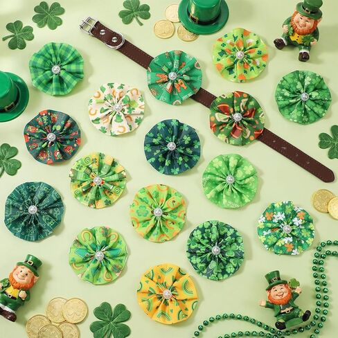 Sweetude 100 Pcs St. Patrick's Day Dog Collar Flowers Charms Bulk Shamrock Pet Flower Collar Bow Ties Dog Accessories Grooming Supplies Puppy Bows Slides Attachment for Small Medium Large Cat in Saudi Arabia