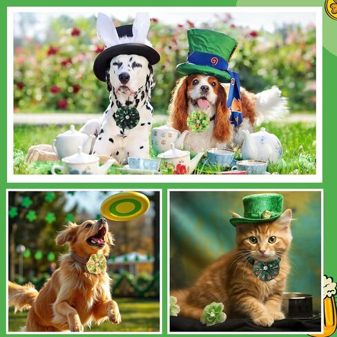 Sweetude 100 Pcs St. Patrick's Day Dog Collar Flowers Charms Bulk Shamrock Pet Flower Collar Bow Ties Dog Accessories Grooming Supplies Puppy Bows Slides Attachment for Small Medium Large Cat in Saudi Arabia