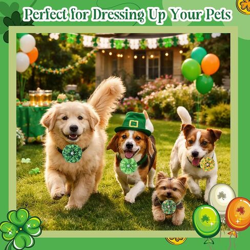 Sweetude 100 Pcs St. Patrick's Day Dog Collar Flowers Charms Bulk Shamrock Pet Flower Collar Bow Ties Dog Accessories Grooming Supplies Puppy Bows Slides Attachment for Small Medium Large Cat in Saudi Arabia
