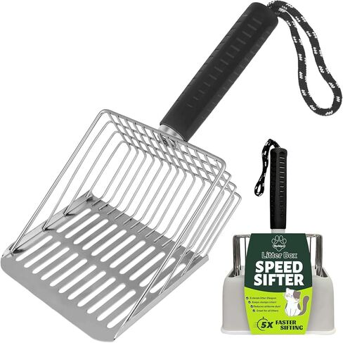 [2026 Version]Efficient Metal Cat Litter Scoop- Stainless Steel Cat Litter Scooper with Holder, Heavy Duty Litter Sifter, Scoop Away Kkitty Litter Box Scooper-Cat Scooper for Litter Box Cleaning in Saudi Arabia