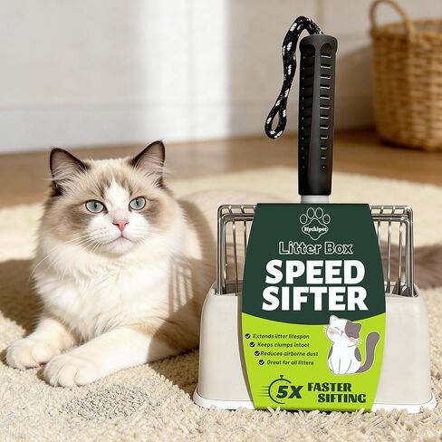 [2026 Version]Efficient Metal Cat Litter Scoop- Stainless Steel Cat Litter Scooper with Holder, Heavy Duty Litter Sifter, Scoop Away Kkitty Litter Box Scooper-Cat Scooper for Litter Box Cleaning in Saudi Arabia