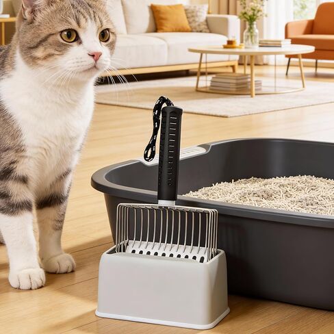 [2026 Version]Efficient Metal Cat Litter Scoop- Stainless Steel Cat Litter Scooper with Holder, Heavy Duty Litter Sifter, Scoop Away Kkitty Litter Box Scooper-Cat Scooper for Litter Box Cleaning in Saudi Arabia