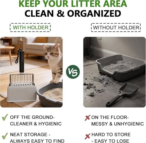 [2026 Version]Efficient Metal Cat Litter Scoop- Stainless Steel Cat Litter Scooper with Holder, Heavy Duty Litter Sifter, Scoop Away Kkitty Litter Box Scooper-Cat Scooper for Litter Box Cleaning in Saudi Arabia