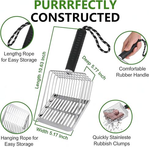 [2026 Version]Efficient Metal Cat Litter Scoop- Stainless Steel Cat Litter Scooper with Holder, Heavy Duty Litter Sifter, Scoop Away Kkitty Litter Box Scooper-Cat Scooper for Litter Box Cleaning in Saudi Arabia