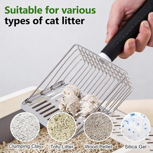 [2026 Version]Efficient Metal Cat Litter Scoop- Stainless Steel Cat Litter Scooper with Holder, Heavy Duty Litter Sifter, Scoop Away Kkitty Litter Box Scooper-Cat Scooper for Litter Box Cleaning in Saudi Arabia