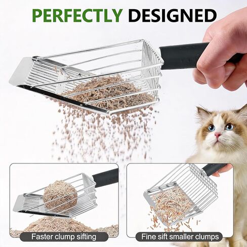 [2026 Version]Efficient Metal Cat Litter Scoop- Stainless Steel Cat Litter Scooper with Holder, Heavy Duty Litter Sifter, Scoop Away Kkitty Litter Box Scooper-Cat Scooper for Litter Box Cleaning in Saudi Arabia