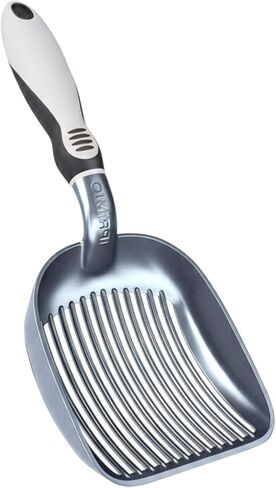 مغرفة فضلات القطط المعدنية من iPrimio مع مجرفة عميقة، باللون الأسود - مغرفة فضلات القطط المصنوعة من الألومنيوم المطلي غير القابل للالتصاق مع حامل - مغرفة صندوق الفضلات - مغرفة فضلات القطط المعدنية - منخل حاصل على براءة اختراع مع حامل - مقبض صلب in Kuwait