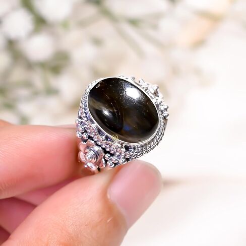 Handmade Labradorite Oval Ring for Women – Natural Labradorite Gemstone 925 Sterling Silver Statement Ring, Boho Jewelry, Anniversary Birthday Gift for Her in Saudi Arabia