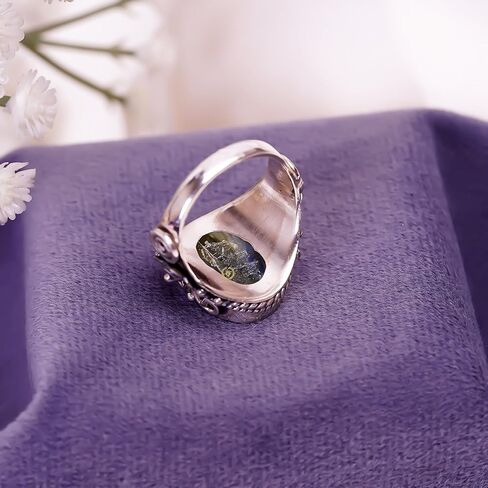 Handmade Labradorite Oval Ring for Women – Natural Labradorite Gemstone 925 Sterling Silver Statement Ring, Boho Jewelry, Anniversary Birthday Gift for Her in Saudi Arabia
