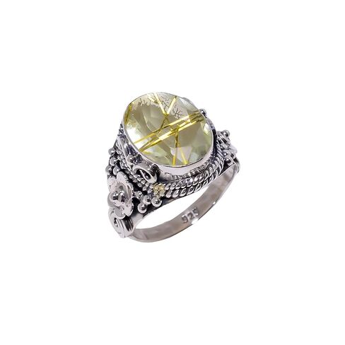 Handmade Golden Rutilated Quartz Ring for Women in 925 Sterling Silver, Oval Gemstone Statement Ring, Boho Healing Jewelry,anniversary gift silver ring in Saudi Arabia