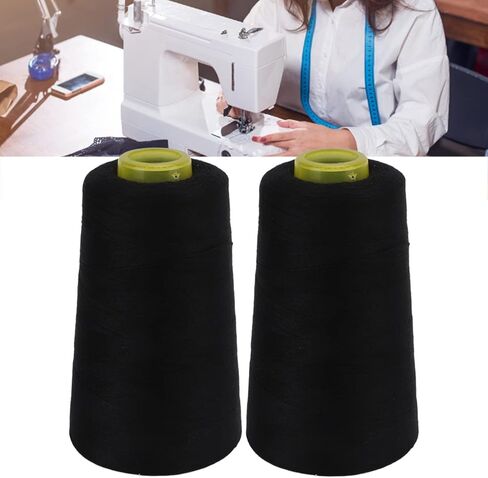 Serger Thread Polyester Black 2Pcs Premium Fray Fadeless Durable Sturdy High Strength Sewing Machine Thread for Quilting Overlock Piecing Machine Hand Sewing Crafts 3000 Yards in Saudi Arabia