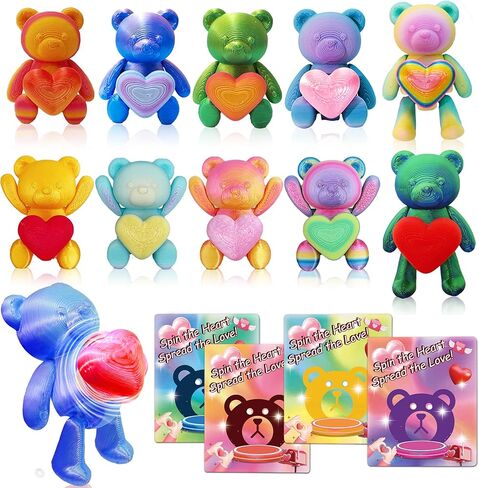 24 حزمة من هدايا عيد الحب للأطفال - ألعاب دب صغيرة مطبوعة ثلاثية الأبعاد مع قلوب وبطاقات دوارة، ألعاب حيوانات مفصلية لتبادل الفصول الدراسية، هدايا الحفلات، جوائز المدرسة in Kuwait
