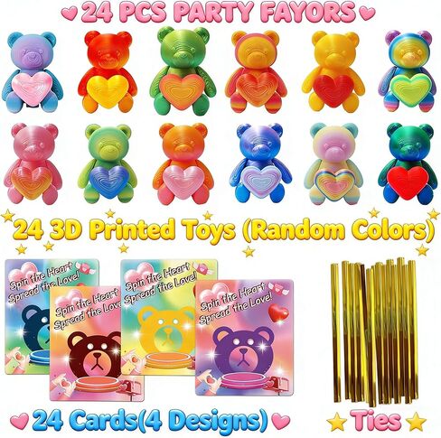 24 حزمة من هدايا عيد الحب للأطفال - ألعاب دب صغيرة مطبوعة ثلاثية الأبعاد مع قلوب وبطاقات دوارة، ألعاب حيوانات مفصلية لتبادل الفصول الدراسية، هدايا الحفلات، جوائز المدرسة in Kuwait