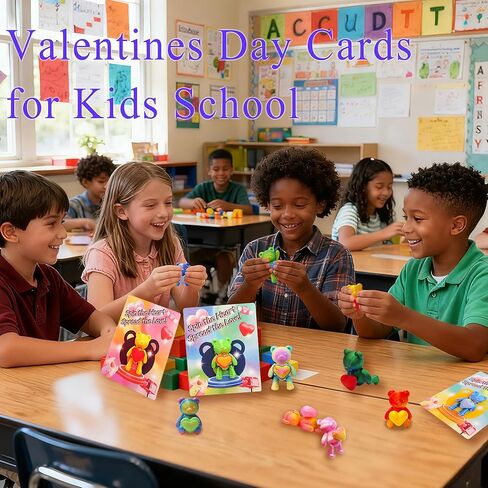 24 حزمة من هدايا عيد الحب للأطفال - ألعاب دب صغيرة مطبوعة ثلاثية الأبعاد مع قلوب وبطاقات دوارة، ألعاب حيوانات مفصلية لتبادل الفصول الدراسية، هدايا الحفلات، جوائز المدرسة in Kuwait