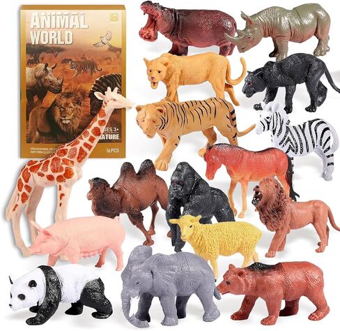 Safari Animals Figures Toys, Realistic Jumbo Wild Zoo Forest Figurines Plastic African Jungle Animals Playset for Kids Toddlers, 16Piece Gift Set in Saudi Arabia