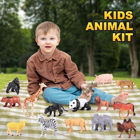Safari Animals Figures Toys, Realistic Jumbo Wild Zoo Forest Figurines Plastic African Jungle Animals Playset for Kids Toddlers, 16Piece Gift Set in Saudi Arabia
