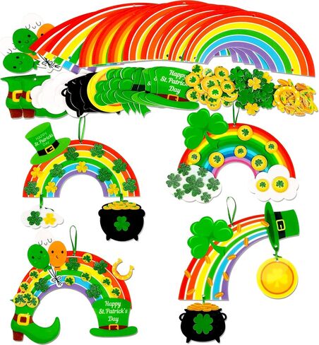 80UncleKimby 15Pcs St Patricks Day Crafts: Shamrock Rainbow DIY Art Kit Decorations for Classroom School Activities Party Supplies in Saudi Arabia