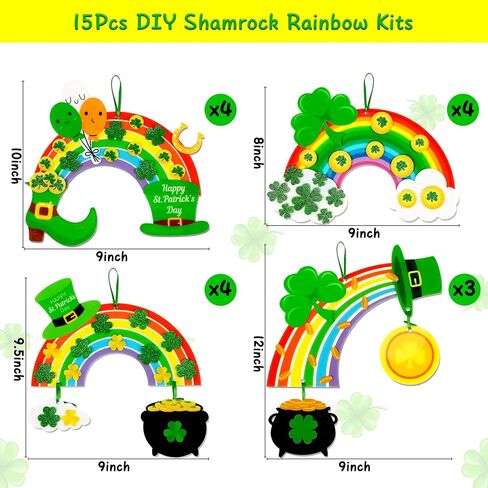 80UncleKimby 15Pcs St Patricks Day Crafts: Shamrock Rainbow DIY Art Kit Decorations for Classroom School Activities Party Supplies in Saudi Arabia