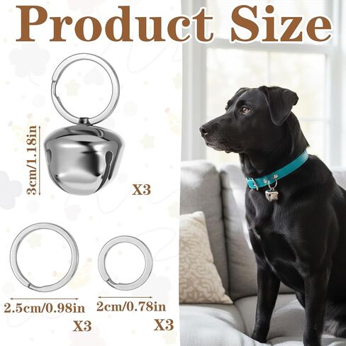 3 Pcs Bells for Dog Collars, Large Jingle Bells 1.18'' Dog Collar with Bell Pet Pendant Accessories for Dogs Cats Handmade Metal Silver in Saudi Arabia