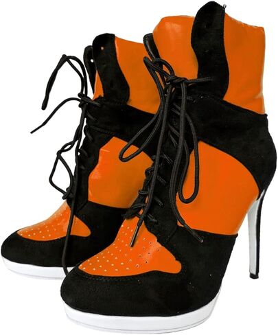 حذاء Frankie Hsu Stiletto الرياضي لكرة السلة بكعب عالٍ للكاحل، حذاء رياضي أسود كلاسيكي أبيض من جلد الغزال، حذاء مصمم أزياء كبير الحجم للنساء والرجال in Kuwait