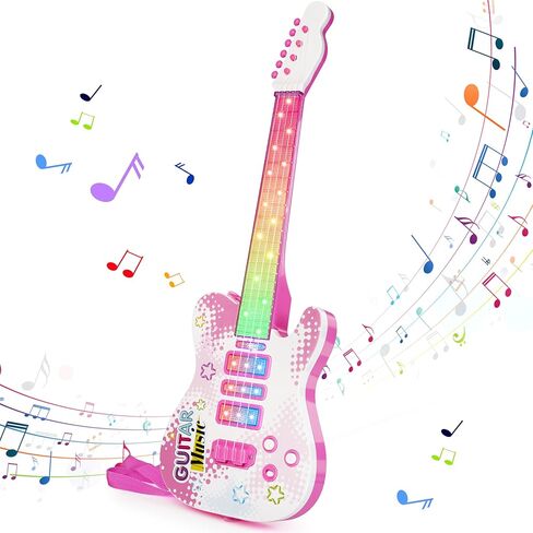 لعبة جيتار للأطفال هدية للأولاد بعمر 3 سنوات جيتار كهربائي مقاس 21 بوصة مع 4 أوتار للأطفال الصغار ألعاب موسيقية مضيئة للأولاد والبنات هدايا للأعمار 3 4 5 (أحمر) in Kuwait
