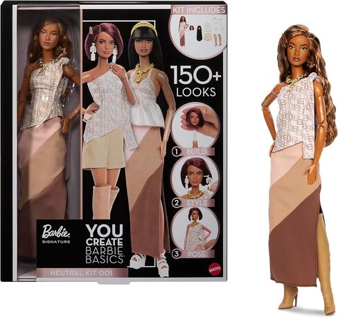 مجموعة Barbie Basics You Create المحايدة 001 مع دمية عصرية قابلة للتخصيص، وملابس وإكسسوارات عالمية، وجسم قابل لاتخاذ الوضعيات، ورأس دمية قابلة للتبديل in Kuwait