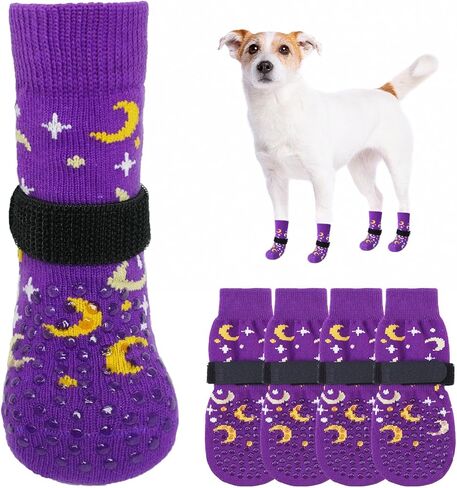 SCENEREAL 6Pcs Anti Slip Dog Socks to Prevent Licking Paws for Hot/Cold Pavement, Dog Grippy Socks for Hardwood Floors, Dog Shoes for Boots & Paw Protectors for Puppy Small Medium Large Senior Dogs in Kuwait