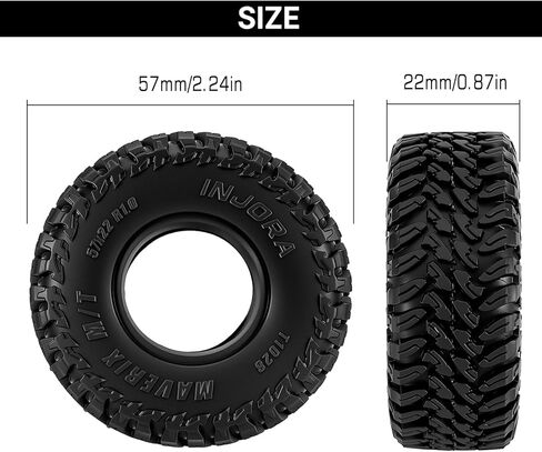 إطارات INJORA 1.0 بوصة MAVERIX M/T 57 * 22 مم لترقية زواحف RC 1/18 1/24 (T1028) in Kuwait