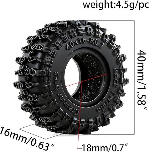 REDSPIDER 0.7" Cling On Crawler Tires OD 40 * 16mm For RC Axial SCX30 Redcat Ascent-32 1/30 1/32 RC Crawler 0.7 Beadlock Wheels (Tires) in Saudi Arabia