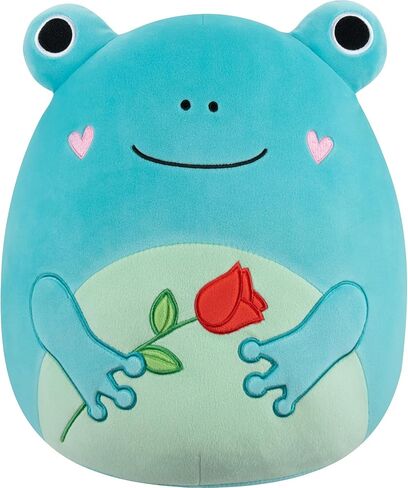 Squishmallow الأصلي 12 بوصة Ludwig The Teal Frog Holding Rose - قطيفة رسمية لعيد الحب من Jazwares (متوسطة الحجم) in Kuwait