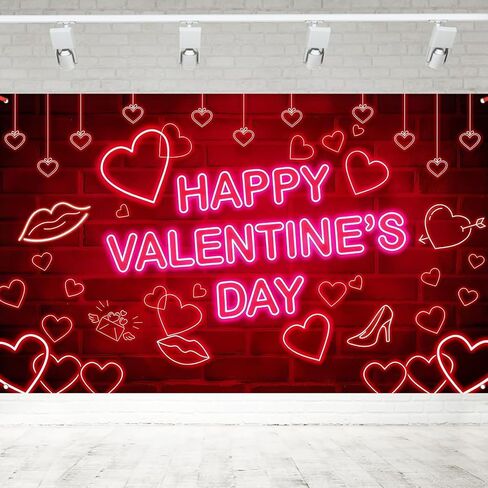 Valentines Day Backdrop - Extra Large 72x44 Inch Valentine's Day Decorations Neon Happy Valentines Day Banner for Wall/Door Decor Couple Wedding Anniversary Photo Props Background Outdoor Sign in Saudi Arabia