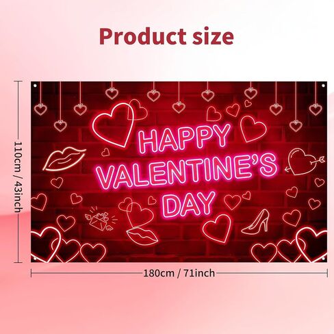 Valentines Day Backdrop - Extra Large 72x44 Inch Valentine's Day Decorations Neon Happy Valentines Day Banner for Wall/Door Decor Couple Wedding Anniversary Photo Props Background Outdoor Sign in Saudi Arabia