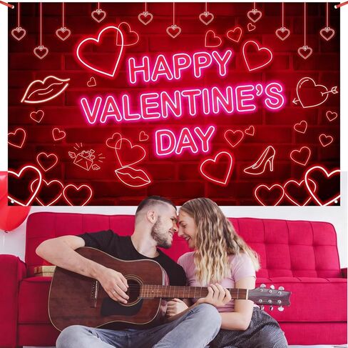 Valentines Day Backdrop - Extra Large 72x44 Inch Valentine's Day Decorations Neon Happy Valentines Day Banner for Wall/Door Decor Couple Wedding Anniversary Photo Props Background Outdoor Sign in Saudi Arabia
