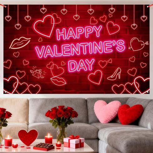 Valentines Day Backdrop - Extra Large 72x44 Inch Valentine's Day Decorations Neon Happy Valentines Day Banner for Wall/Door Decor Couple Wedding Anniversary Photo Props Background Outdoor Sign in Saudi Arabia