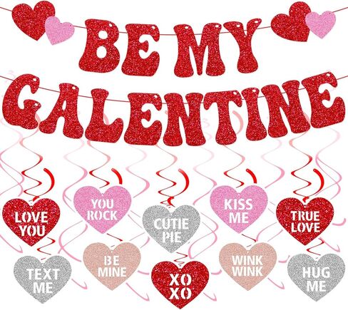 Be My Galentine Banner Happy Galentine’s Day Decorations for Ladies Girls Galentine’s Day Celebration Party Decor Romantic Valentine’s Day Hanging Swirls Party Supplies in Kuwait