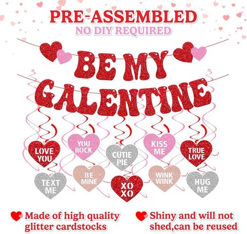 Be My Galentine Banner Happy Galentine’s Day Decorations for Ladies Girls Galentine’s Day Celebration Party Decor Romantic Valentine’s Day Hanging Swirls Party Supplies in Kuwait