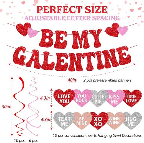 Be My Galentine Banner Happy Galentine’s Day Decorations for Ladies Girls Galentine’s Day Celebration Party Decor Romantic Valentine’s Day Hanging Swirls Party Supplies in Kuwait