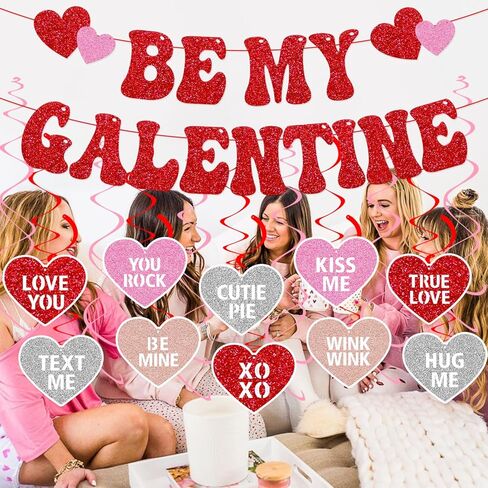 Be My Galentine Banner Happy Galentine’s Day Decorations for Ladies Girls Galentine’s Day Celebration Party Decor Romantic Valentine’s Day Hanging Swirls Party Supplies in Kuwait