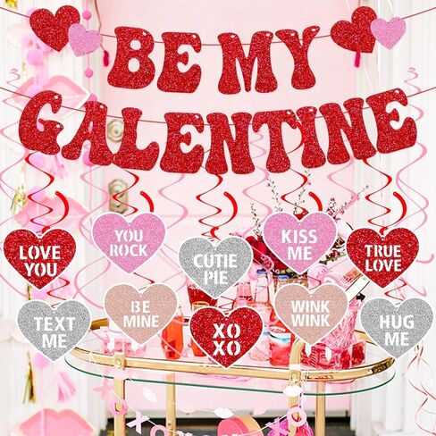 Be My Galentine Banner Happy Galentine’s Day Decorations for Ladies Girls Galentine’s Day Celebration Party Decor Romantic Valentine’s Day Hanging Swirls Party Supplies in Kuwait