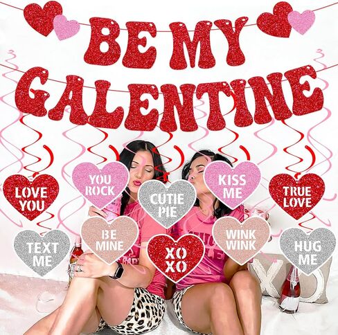 Be My Galentine Banner Happy Galentine’s Day Decorations for Ladies Girls Galentine’s Day Celebration Party Decor Romantic Valentine’s Day Hanging Swirls Party Supplies in Kuwait