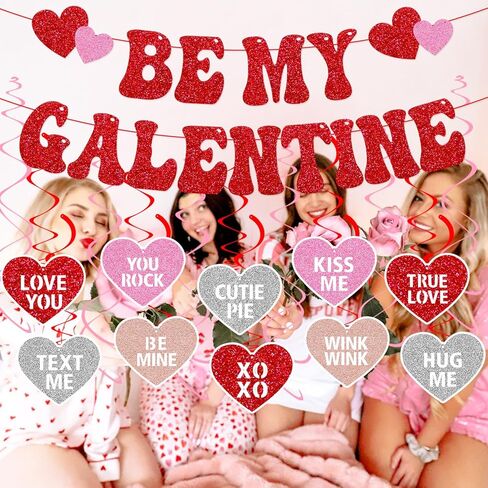 Be My Galentine Banner Happy Galentine’s Day Decorations for Ladies Girls Galentine’s Day Celebration Party Decor Romantic Valentine’s Day Hanging Swirls Party Supplies in Kuwait