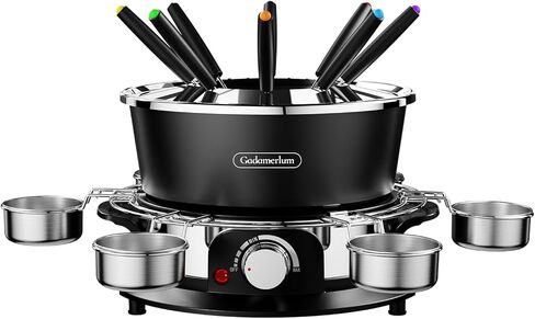 Electric Fondue Pot Set for Chocolate, 1300W Cheese Fondue Set with Multiple Fondue Pots with Adjustable Temperature, 8 Color-Code Fondue Forks, Serve 8 Persons (with 6 plate) in Kuwait