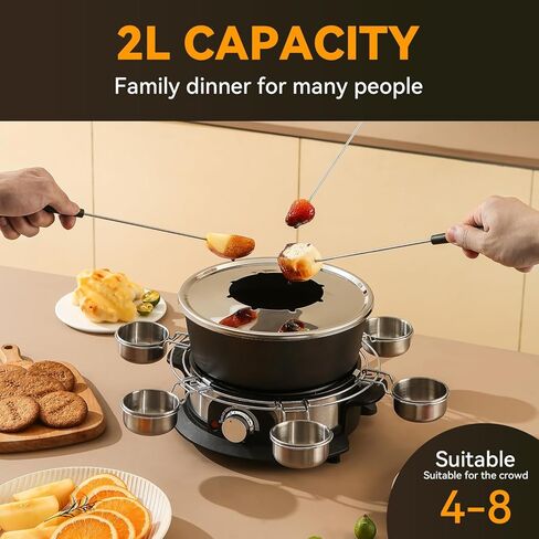 Electric Fondue Pot Set for Chocolate, 1300W Cheese Fondue Set with Multiple Fondue Pots with Adjustable Temperature, 8 Color-Code Fondue Forks, Serve 8 Persons (with 6 plate) in Kuwait
