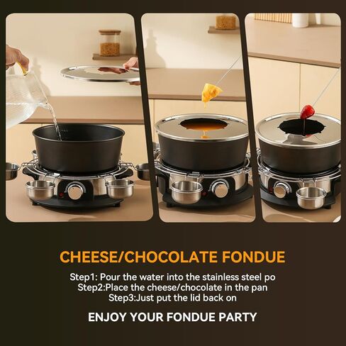 Electric Fondue Pot Set for Chocolate, 1300W Cheese Fondue Set with Multiple Fondue Pots with Adjustable Temperature, 8 Color-Code Fondue Forks, Serve 8 Persons (with 6 plate) in Kuwait