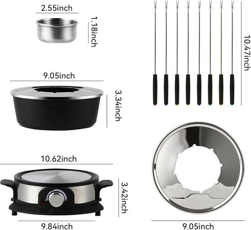 Electric Fondue Pot Set for Chocolate, 1300W Cheese Fondue Set with Multiple Fondue Pots with Adjustable Temperature, 8 Color-Code Fondue Forks, Serve 8 Persons (with 6 plate) in Kuwait