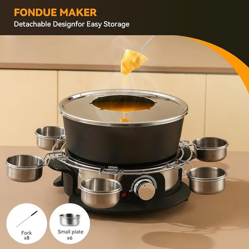 Electric Fondue Pot Set for Chocolate, 1300W Cheese Fondue Set with Multiple Fondue Pots with Adjustable Temperature, 8 Color-Code Fondue Forks, Serve 8 Persons (with 6 plate) in Kuwait