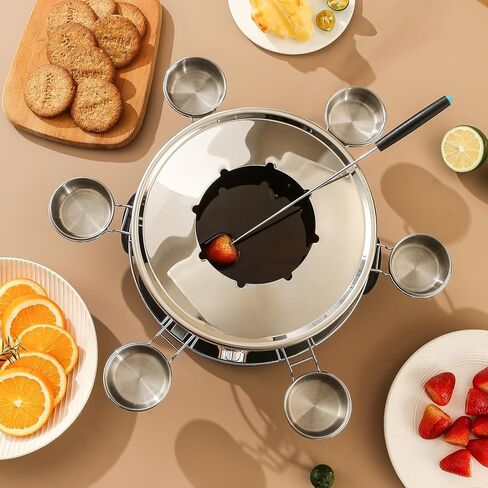 Electric Fondue Pot Set for Chocolate, 1300W Cheese Fondue Set with Multiple Fondue Pots with Adjustable Temperature, 8 Color-Code Fondue Forks, Serve 8 Persons (with 6 plate) in Kuwait