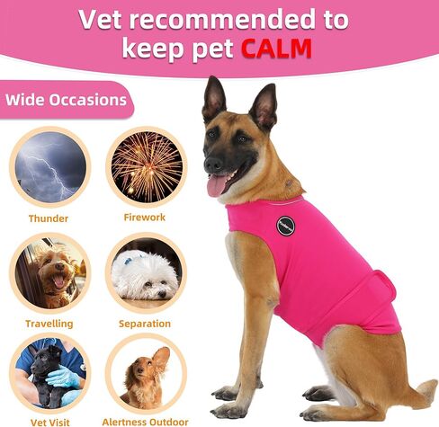 Dog Anxiety Vest, Skin-Friendly Thunder Jacket for Dogs, Dog Calming Shirt for Thunder, Fireworks, Vet Visits and Separation - Keep Pet Calm Without Medicine, Fit for Small Medium Large Dogs in Kuwait